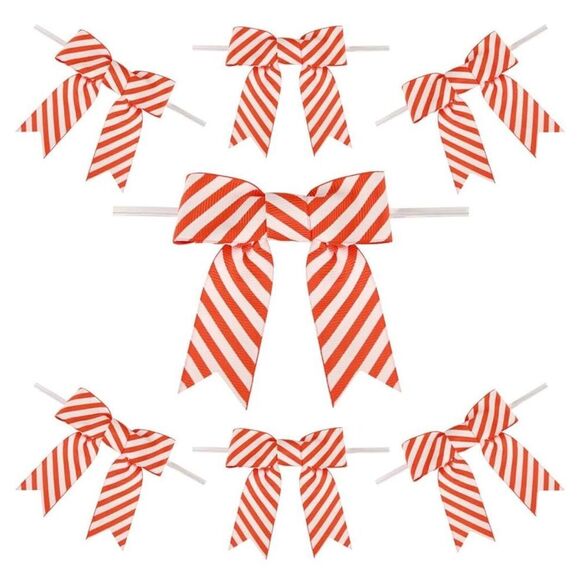NEW 60 Pcs 3” Twist Tie Orange Striped Printed Grosgrain Ribbon Bows - Picture 4 of 5